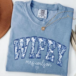 Personalized Wifey Shirt, Mrs Shirt, Comfort Colors® Wife T-Shirt, Toile Du Jouy Bride To Be Gift,Coquette Honeymoon T shirt,Shirt for Women