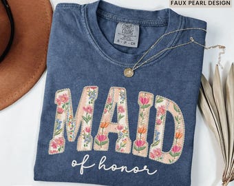 Maid of Honor Shirt, Comfort Colors® Faux Patchwork MOH Proposal Gift, Bridal Getting Ready Outfit, Bachelorette Tee