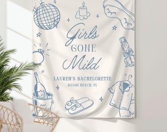 Girls Gone Mild Bachelorette Banner, Bach Welcome Sign Tapestry Slumber Party Backdrop Sleepover Weekend Decor Spa Bachelorette