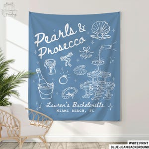 Personalized Pearls and Prosecco Bachelorette Party Welcome Sign Decor Bridal Shower Banner, Prosecco and Pearls Custom Bride Photo Backdrop