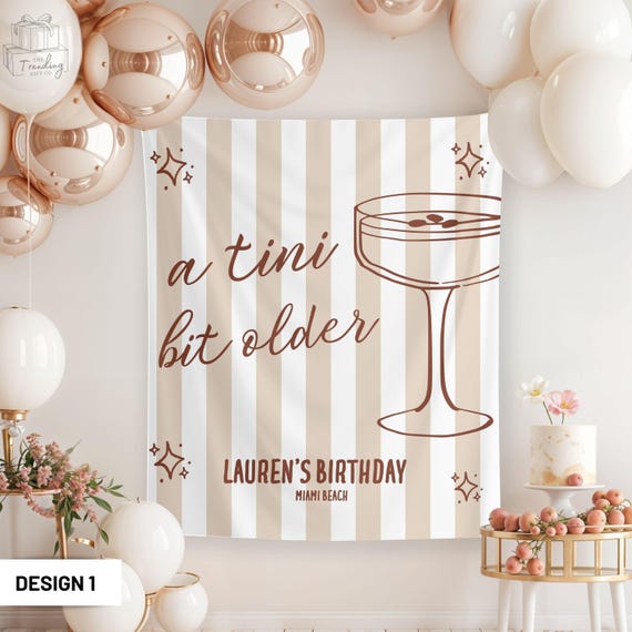 "A Tini Bit Older" Martini Birthday Banner - Gold Glitter Party Sign Decor