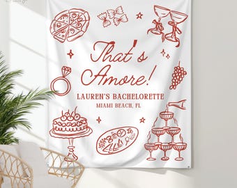 Thats Amore Bridal Shower Banner, Personalized Italian Themed Bachelorette Party Decor, Custom Pizza WineTapestry, Bridal Shower Photo Sign