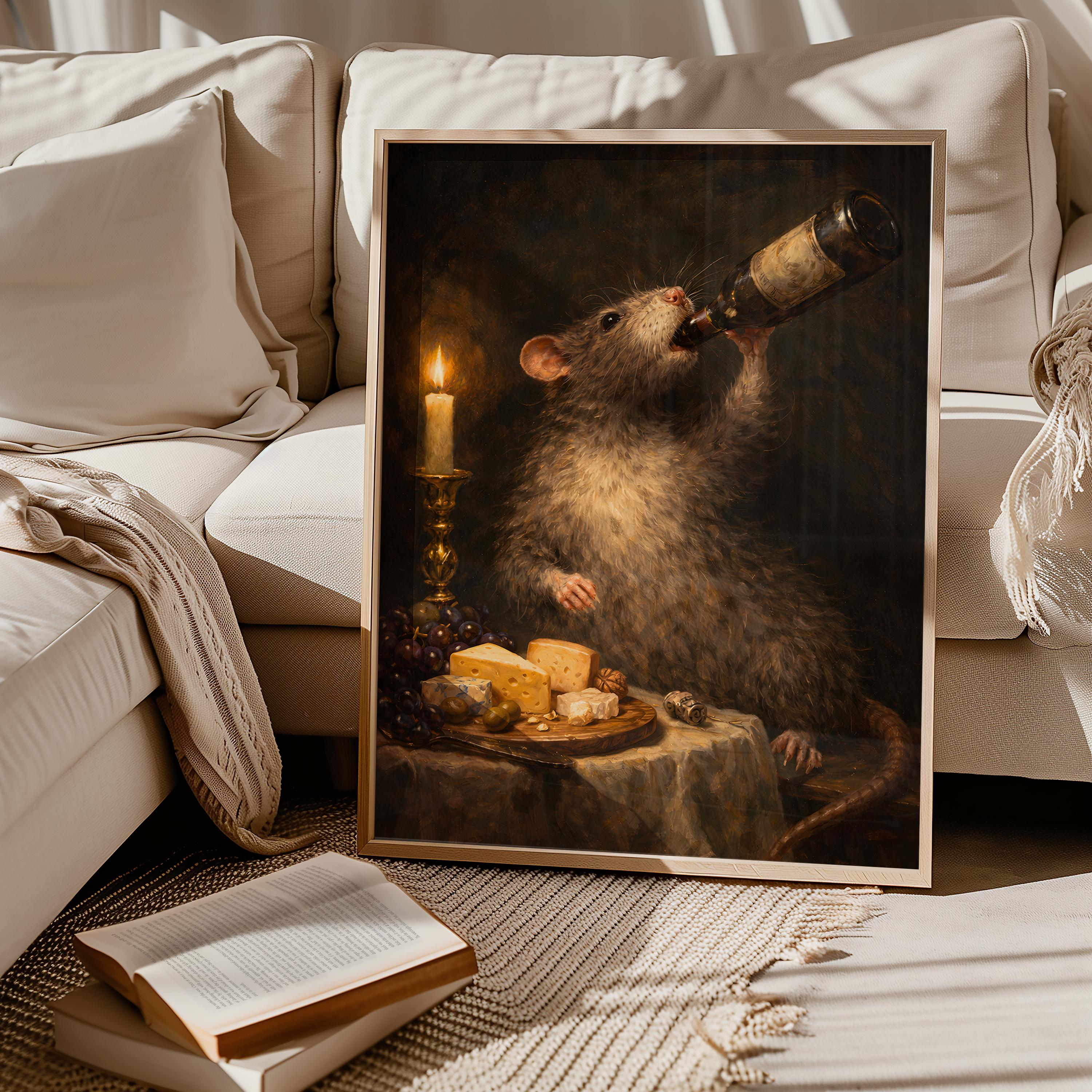 Renaissance Rats Rat With Cheese and Wine Oil Painting Print, Classic Renaissance Wall ...