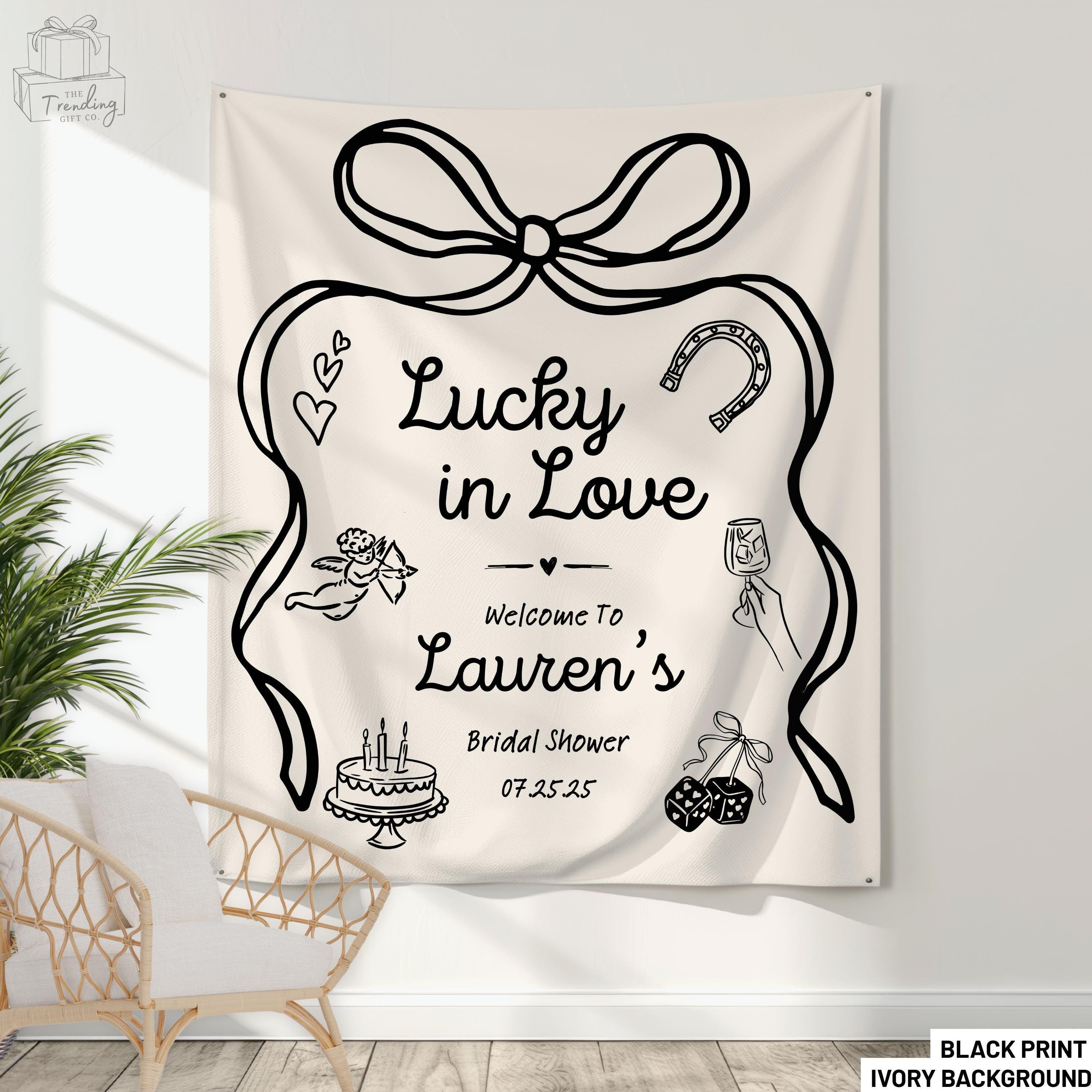 Decorazioni per addio al nubilato a Las Vegas, striscione Lucky In Love, sfondo personalizzato per foto di addio al nubilato, cartello di benvenuto per addio al nubilato, arazzo da casinò