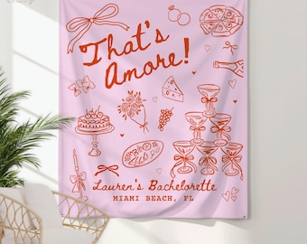Thats Amore Bridal Shower Decor, Personalized Italian Themed Bachelorette Party Banner, Custom Pizza WineTapestry, Bridal Shower Photo Sign