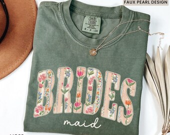 Floral Bridesmaid Shirt, Faux Pearl Bridal Party Gift, Comfort Colors Getting Ready Bridal Outfit, Bachelorette Shirts