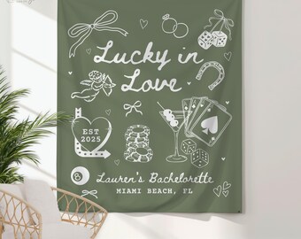 Lucky in LOVE, striscione per addio al nubilato a tema casinò, per decorazioni per addio al nubilato a Las Vegas, striscione per addio al nubilato a Las Vegas con ciliegie