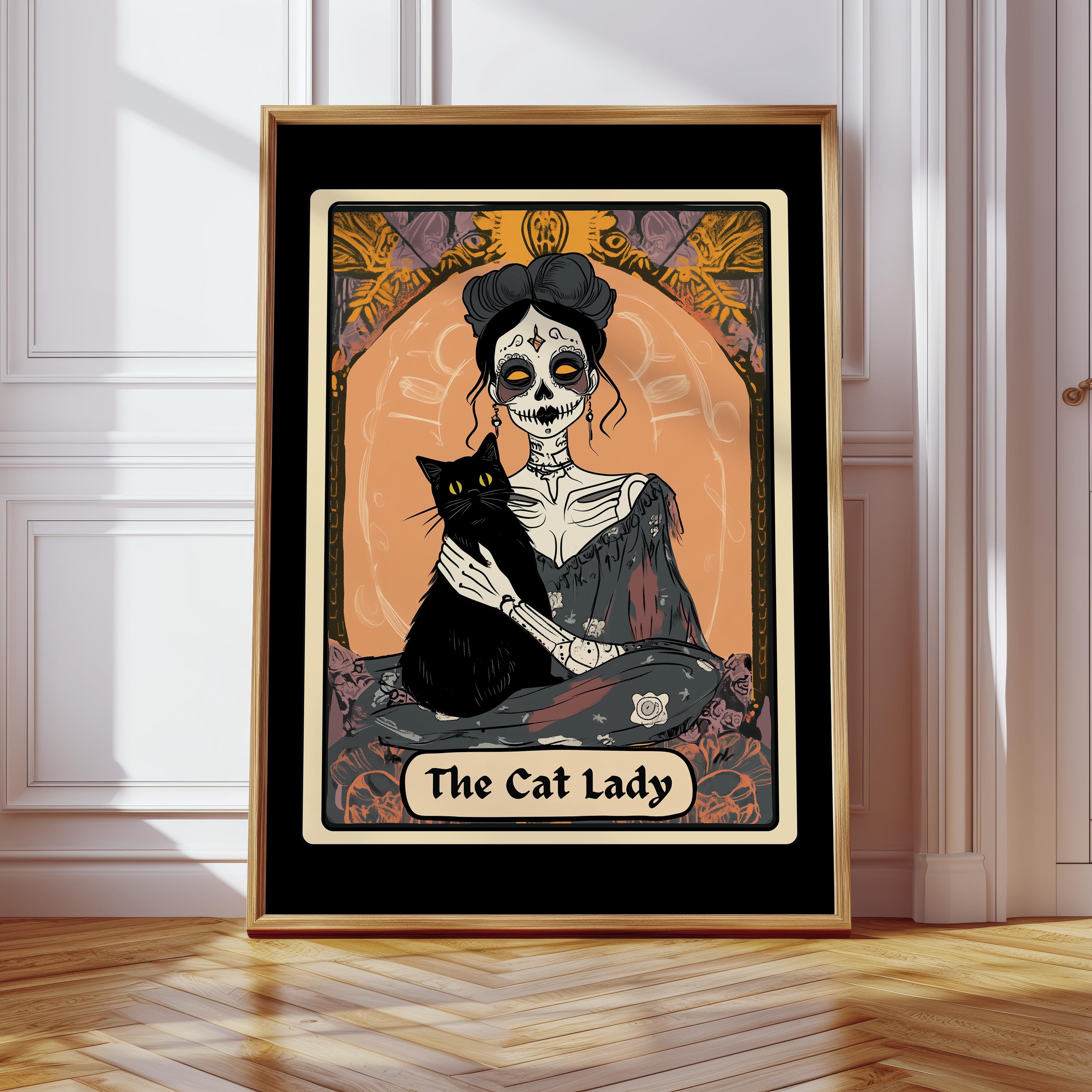 Cat Lady Tarot Print,witchy Cat Lovers Wall Art,vintage Cat Art