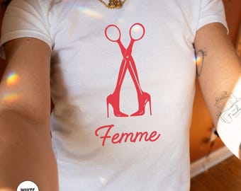 Subtle Lesbian Pride Baby Tee, Lesbian Girlfriend Gift, WLW Femme Shirt, Vintage Queer Fashion, Gay Love Babytee Pride Merch, Scissor Tee
