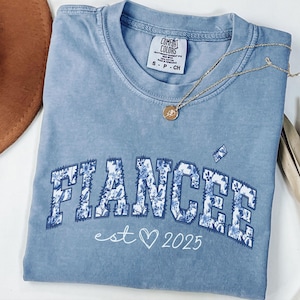 Comfort Colors® Custom Fiancée Shirt Est, Toile De Jouy Future Bride Tshirt, Engaged Gifts,Bridal Shower Outfit, Fiancé Shirt