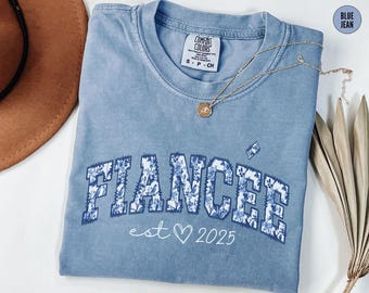 Comfort Colors® Custom Fiancée Shirt Est, Toile De Jouy Future Bride Tshirt, Engaged Gifts,Bridal Shower Outfit, Fiancé Shirt
