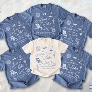 Maglietta Comfort Colors &quot;Love On The Lake Bachelorette&quot;, maglietta personalizzata per festa di addio al nubilato sul lago, maglietta personalizzata per sposa sul lago, campeggio in montagna con addio al nubilato
