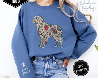 Custom Aussie Sweatshirt, Floral Aussie Dog Mom Sweater, Australian Shepherd Mama Crewneck, Pet Parent Gift, Personalized Dog Sweater