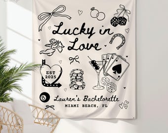 Las Vegas Bachelorette Party Decor, glückliche Liebe Banner, benutzerdefinierte Bachelorette Foto Hintergrund, Brautparty Willkommensschild, Kasino BachTapestry