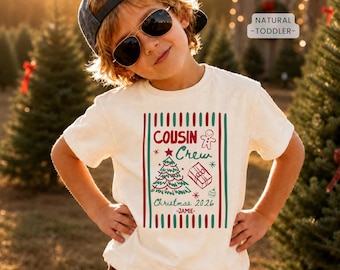 Maglietta natalizia "Cousin Crew", maglietta natalizia personalizzata per bambini e famiglie, felpe girocollo natalizie personalizzate "Cousins ​​Squad".