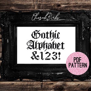 Gothic Cross Stitch Alphabet Numbers and Symbols Pattern