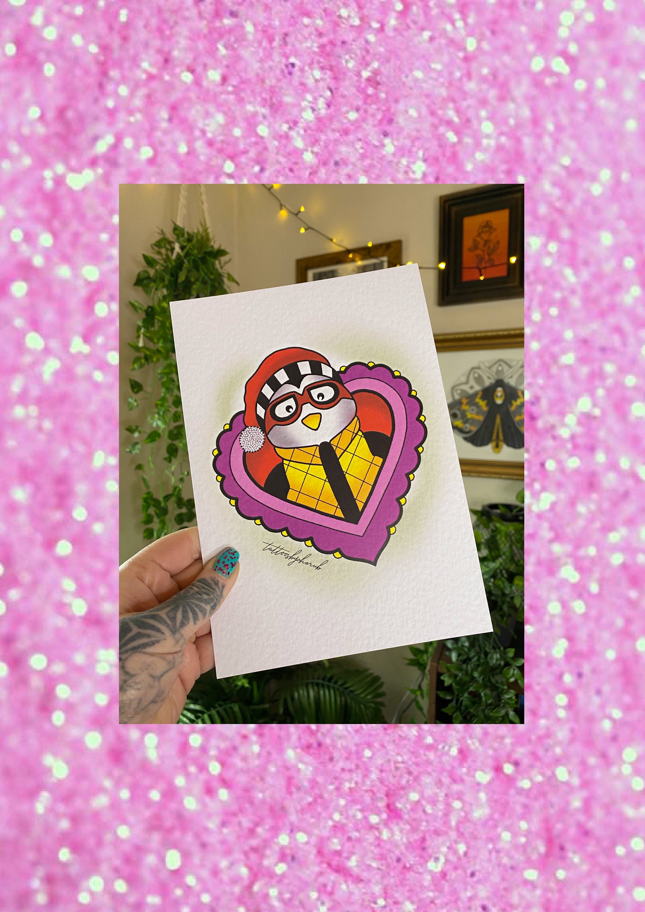 HUGSY Penguin Friends A5 Illustration Art Print Tattoo Flash | Etsy