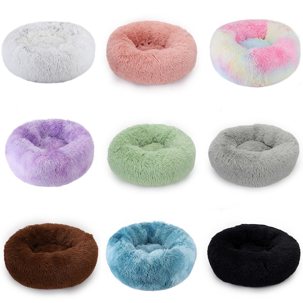 Ultra Fluffy Donut Shaped Pet Dog Cat Bed Plush Soft Warm Calming Sleeping Bed New Stripe Color