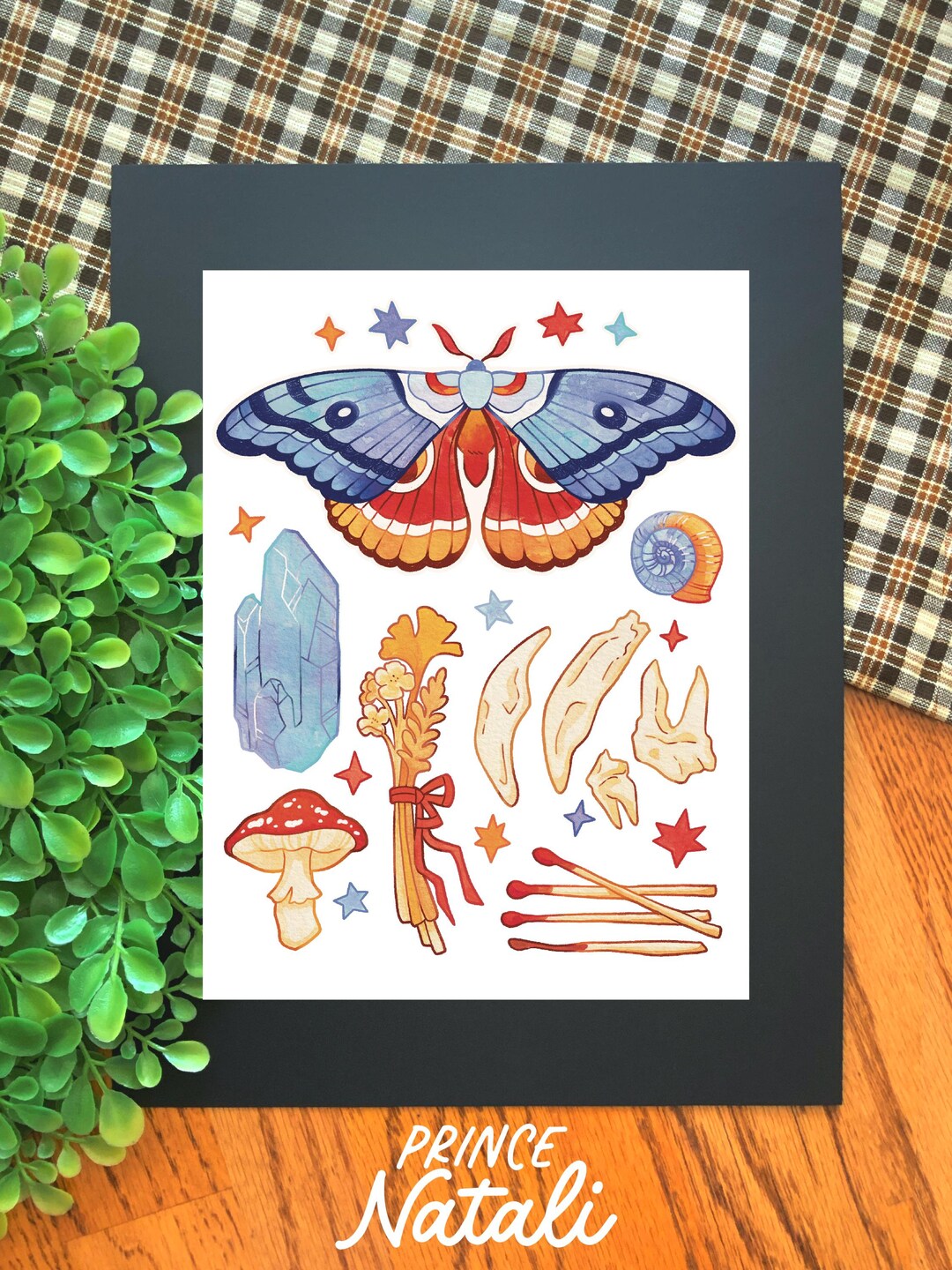 Whimsical Blue and Orange Moth: 5x7 Inch Art Print - Etsy