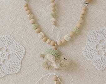 Crochet Turtle Baby Toy Set, Stroller Chain, Pacifier Chain