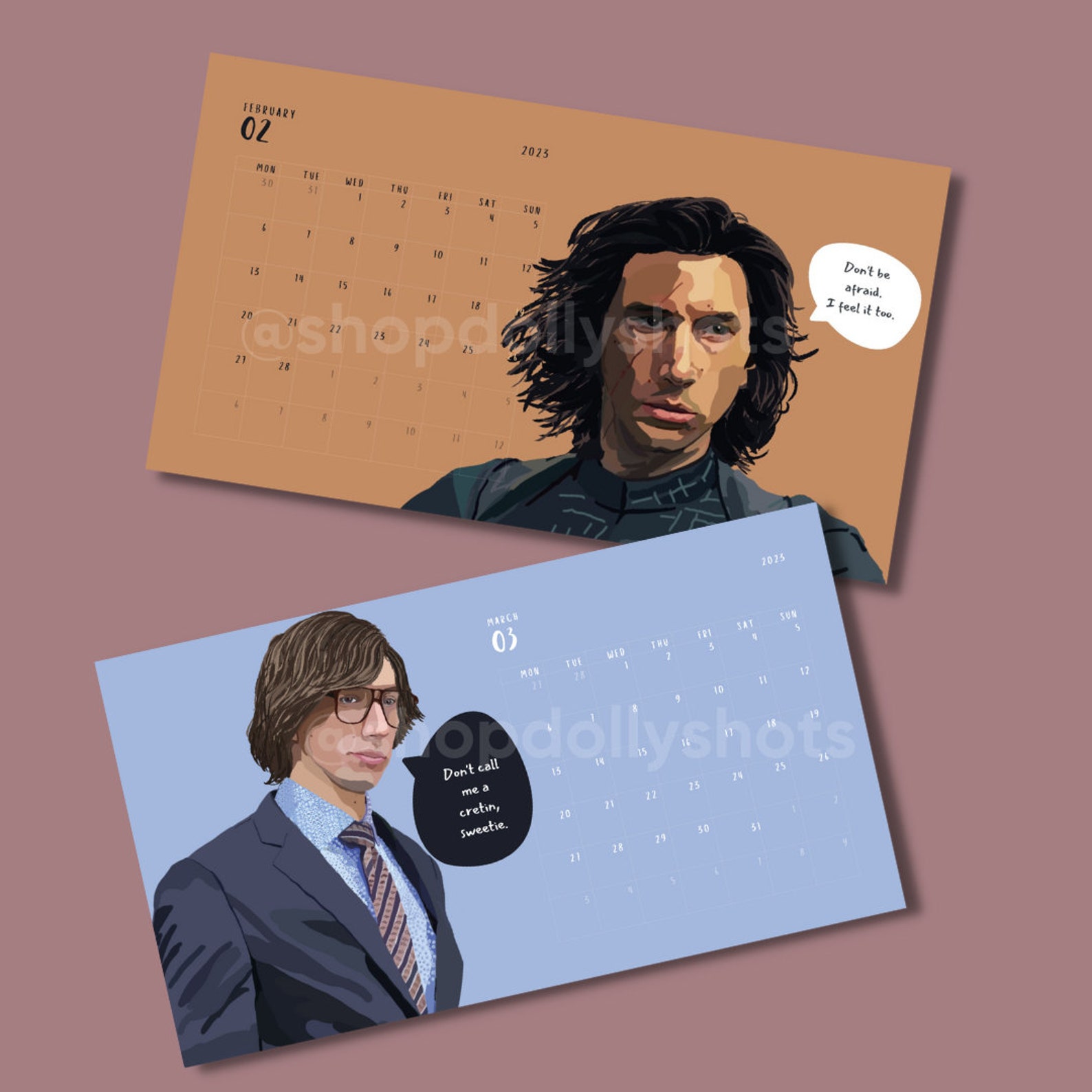 Adam Driver Calendar 2023 Digital Download Print at Home Etsy