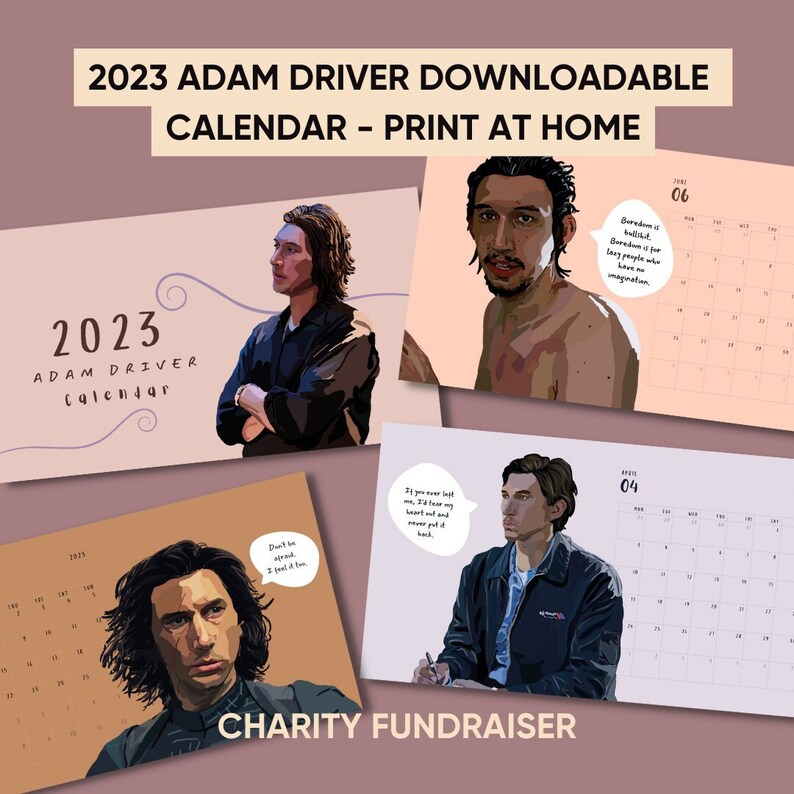 Adam Driver Calendar 2023 Digital Download Print at Home Etsy