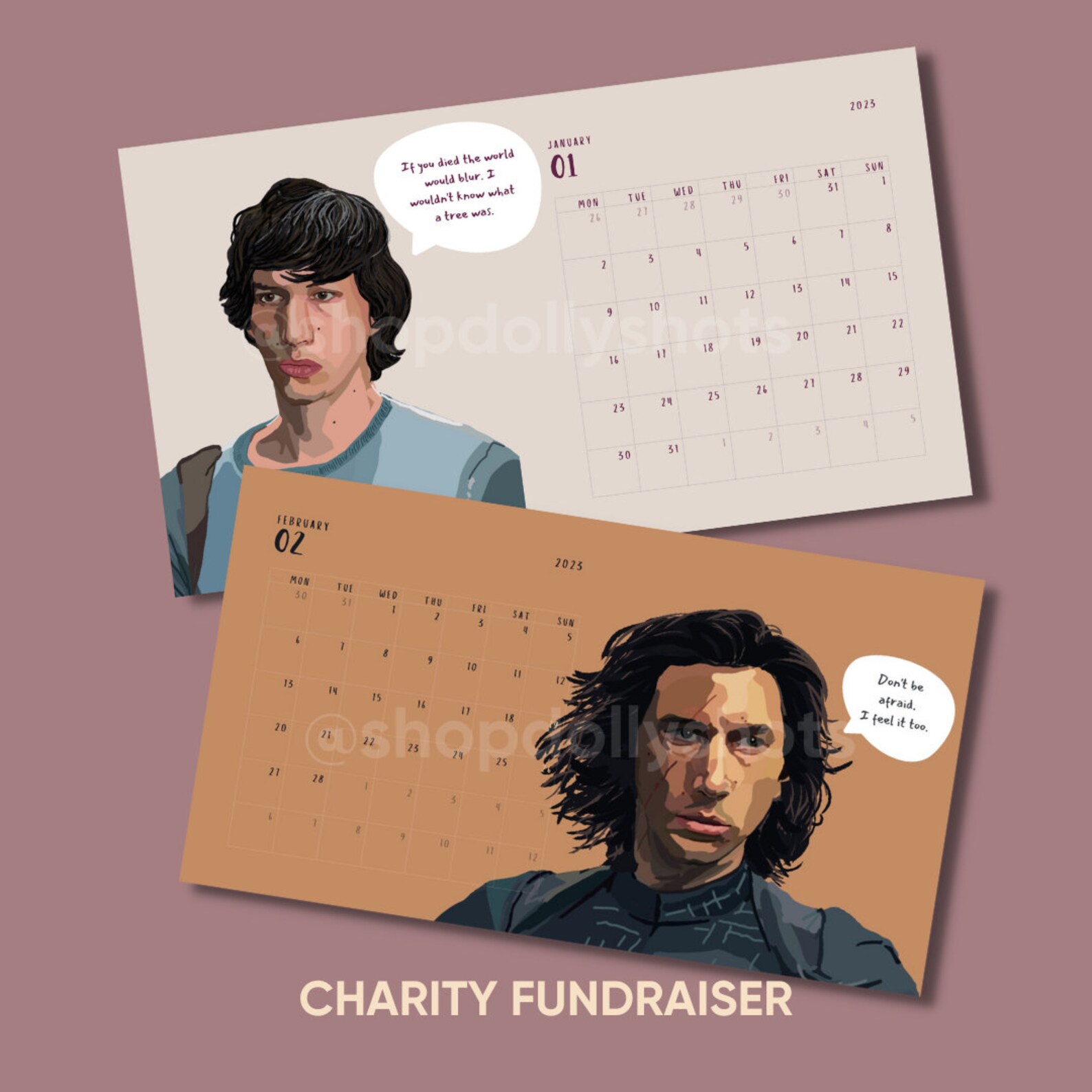 Adam Driver Calendar 2023 Digital Download Print at Home Etsy