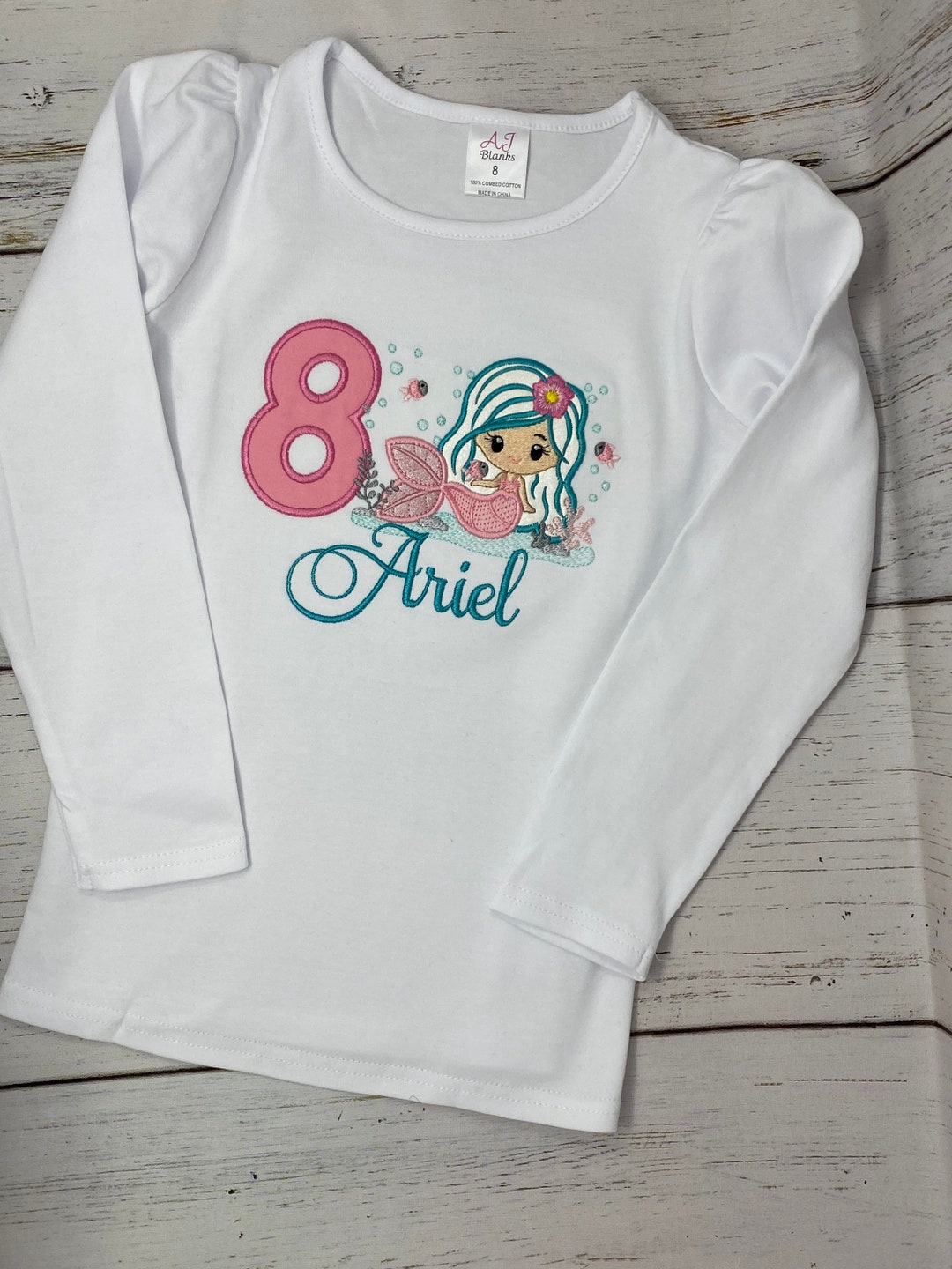 Personalized Girls Mermaid Shirt Embroidered Birthday Shirt Mermaid