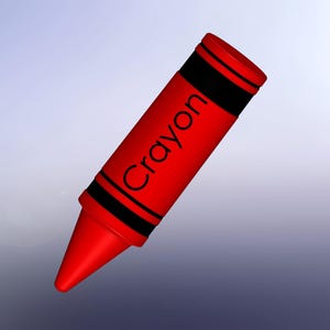 May include: A red crayon with black stripes and the word "Crayon" printed on the side.