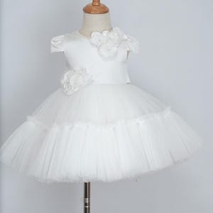 White flower girl toddler dress, White formal flower girl gown 4t, White princess dress, Toddler baptism communion dress, Little bride dress