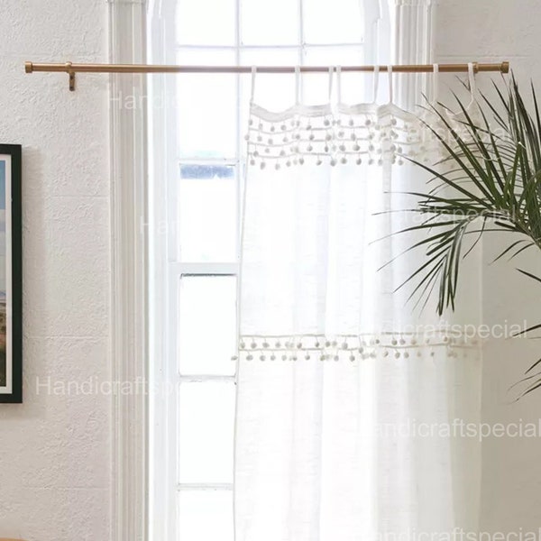 Panneau de rideau en coton avec rideau pom-pom blanc pour le rideau de fenêtre de salon Boho Pom-Pom Rideaux séparateur de chambre Rideaux cadeau de Noël
