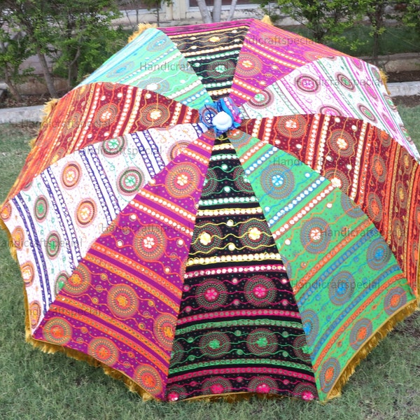 Big Garden Indian Parasol Umbrella Outdoor Patios Multi Color Henna Mehndi Décor Garden Umbrella Handmade Decorative Garden Umbrellas,