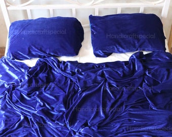 5pcs Housse de couette en velours bleu royal ultra-luxueux, literie Boho, literie couette UO Donna Cover couette bleu royal, cadeau de Noël