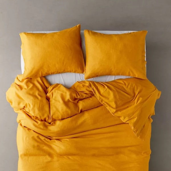 High Quality Organic Cotton Washed Duvet Cover Boho Bedding UO Comforter Cover Queen Size Duvet Cover King Size Mustard Bedding Set of 3 Pcs