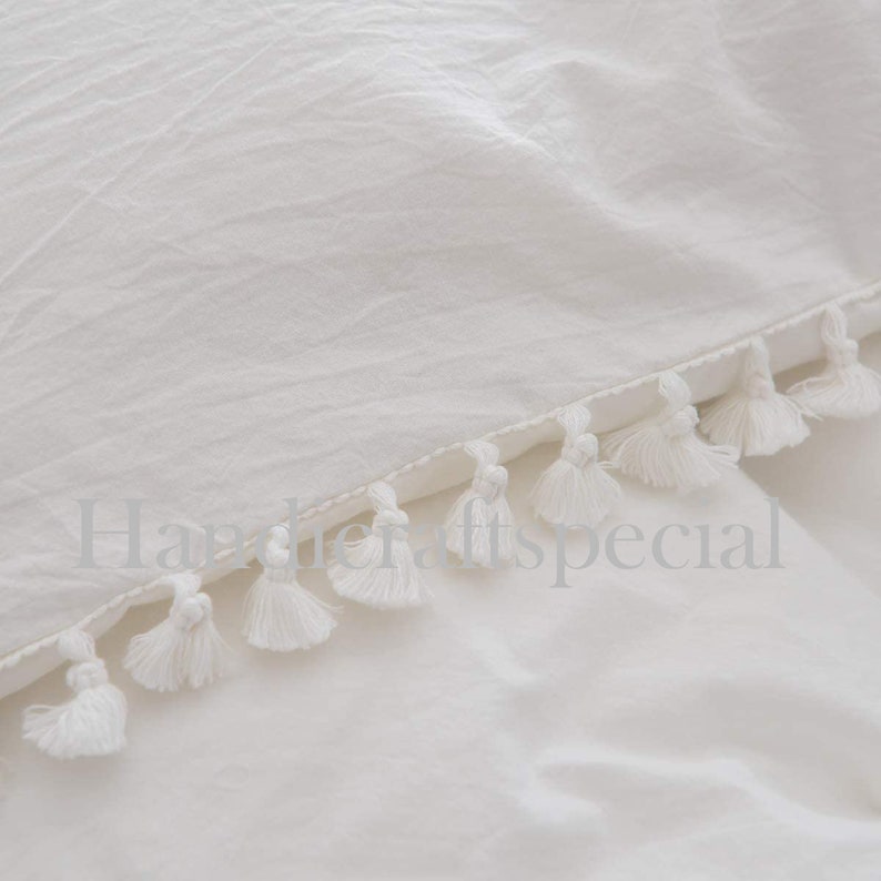 3pc White Tassels Duvet Cover Bohemian Bedding Set 100 Cotton Etsy