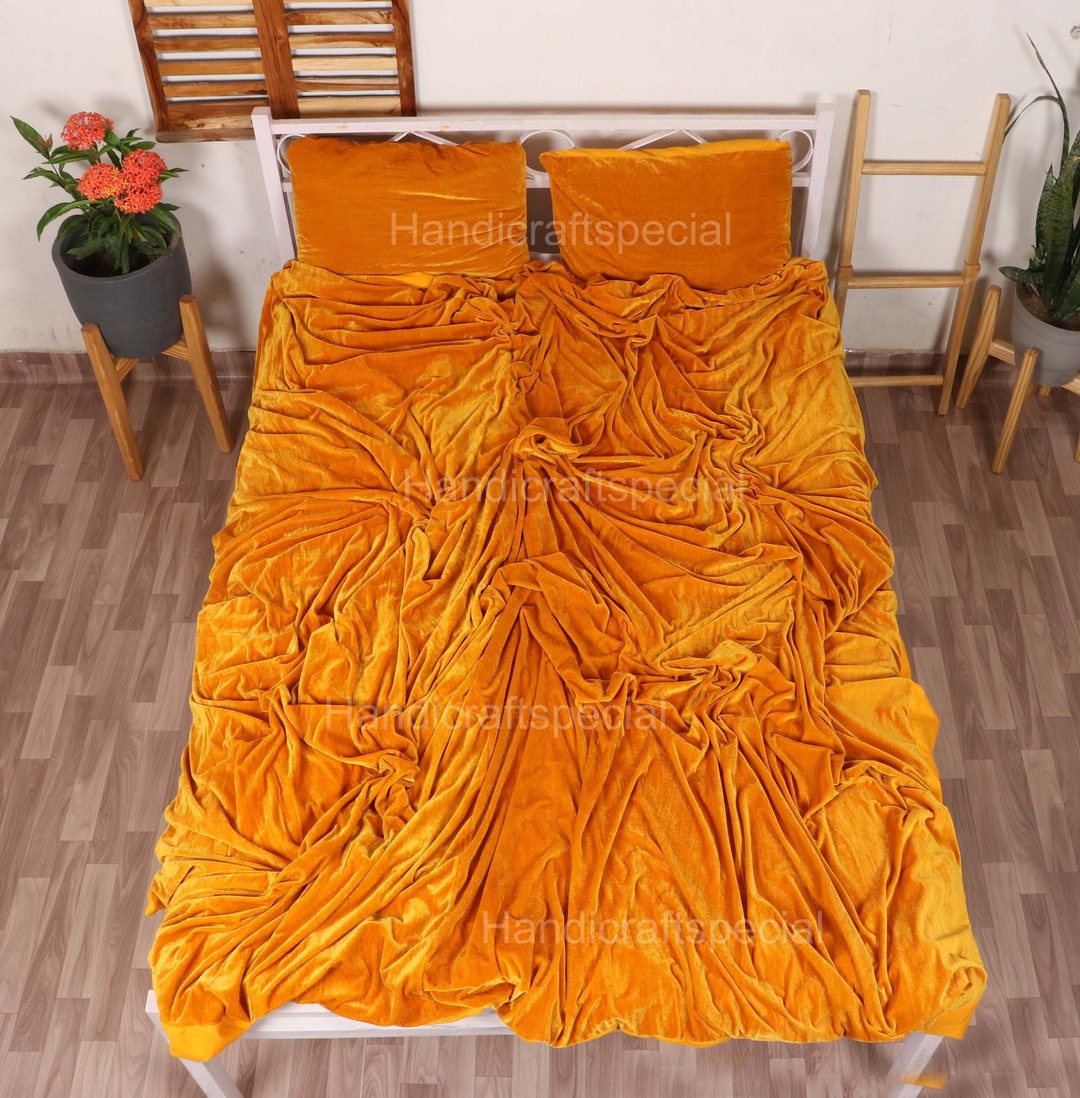 5pcs Ultraluxury Gold Mustered Velvet Duvet Cover, Boho Bedding, UO