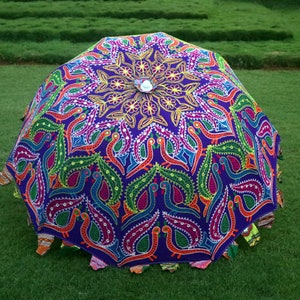 Decorative Garden Parasol Umbrella with Peacock Embroidery Design Vintage Garden Umbrella Sun Shade Outdoor Parasol Designer Embroidered