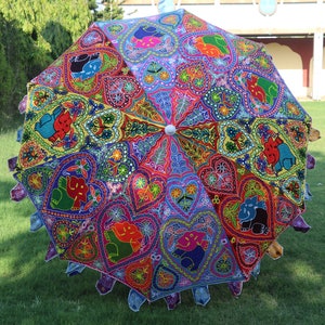 Beautiful Flashy Garden Umbrella with Elephant Embroidery Parasol Unique Gift Garden Umbrella Boho Handmade Garden Umbrella Parasol Appu Umb