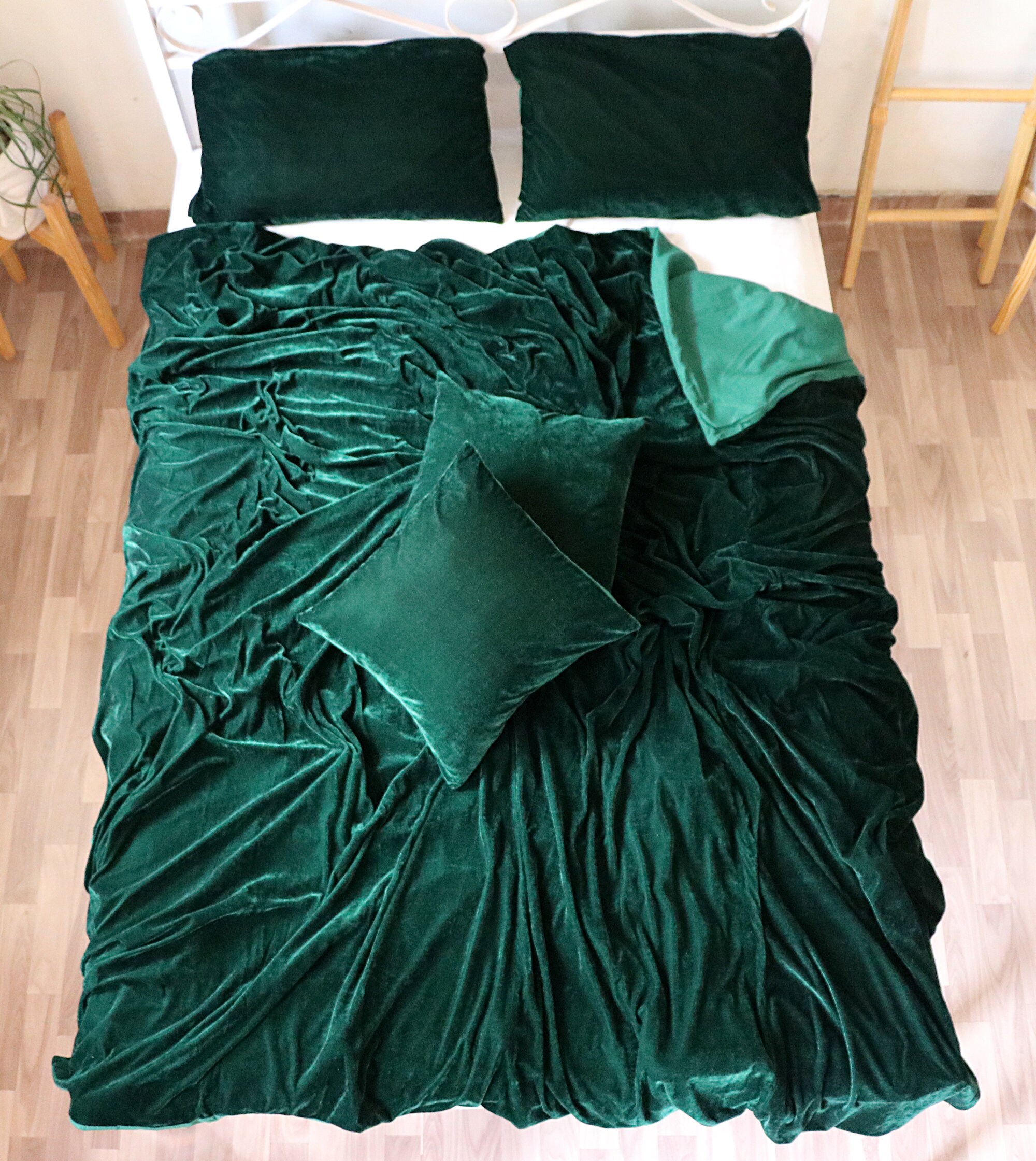 5 Pc Set Dark Green Velvet Duvet Cover Ultra Luxe Crushed Etsy