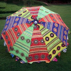 Indian Cotton Garden Umbrella - Large Patio Sun Shade Parasol for Outdoor, Beach, Café | Handmade Décor | Garden Umbrella Unique Gift Idea