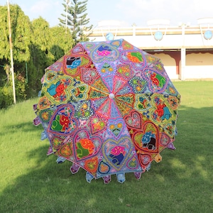 Beautiful Flashy Garden Umbrella with Elephant Embroidery Parasol Unique Gift Garden Umbrella Boho Handmade Garden Umbrella Parasol Appu Umb