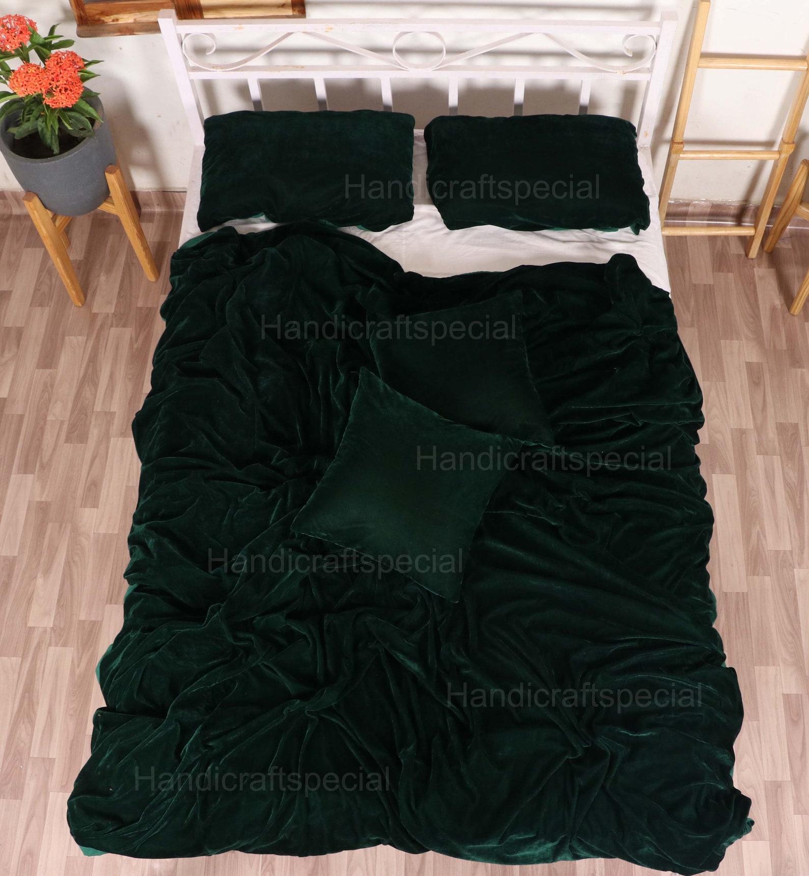 5pcs Ultraluxury Dark Green Velvet Duvet Cover Boho Bedding Etsy