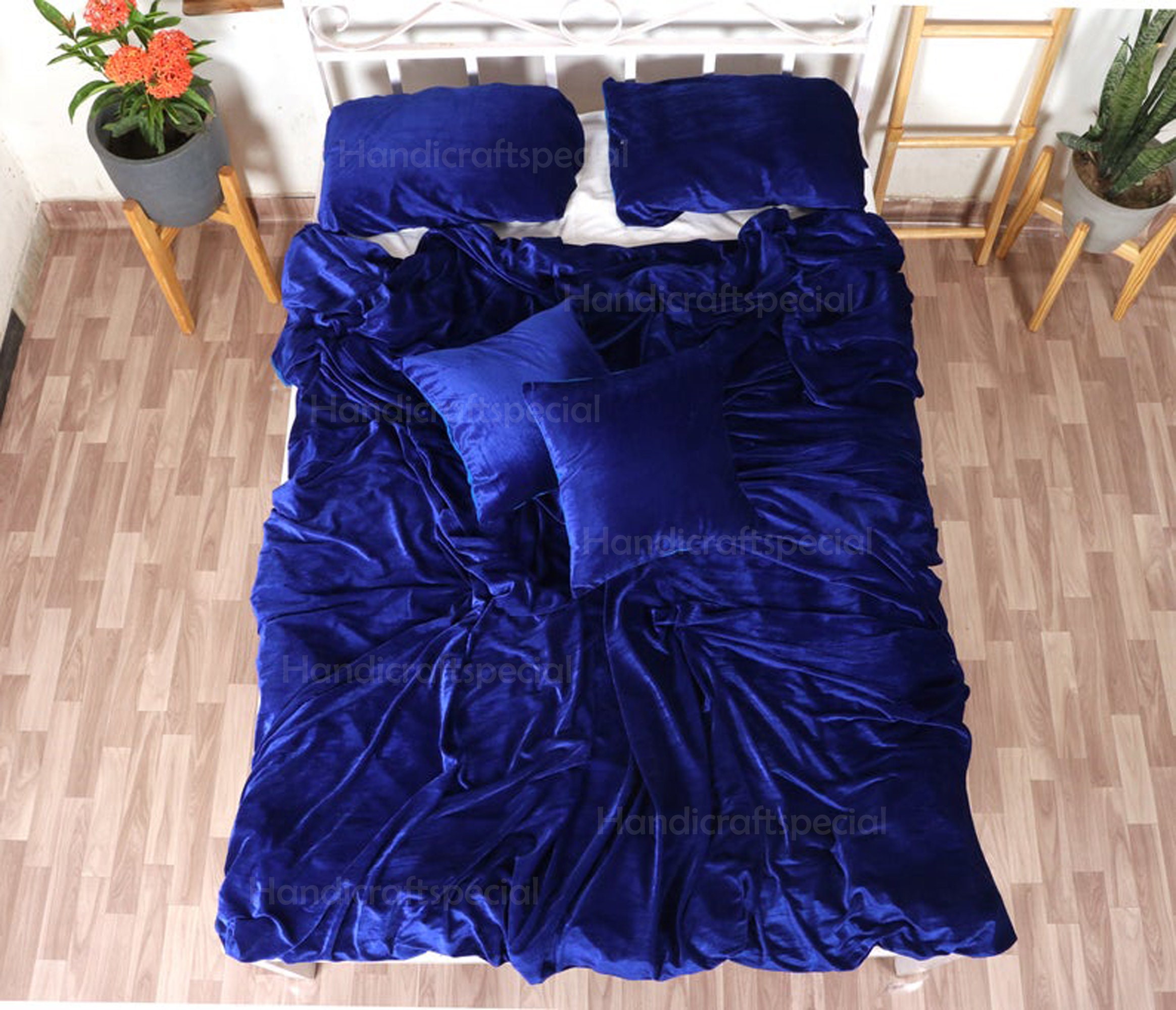 5pcs Ultraluxury Royal Blue Velvet Duvet Cover Boho Bedding Etsy