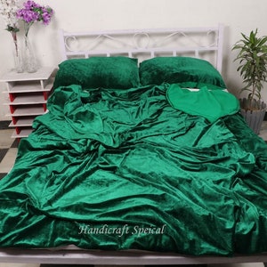 Ultra-Luxe Crushed Velvet Duvet Cover, Boho Bedding UO Comforter Bedding Donna Cover, 5 Pcs Set Green Duvet Set, Velvet Bedding Set