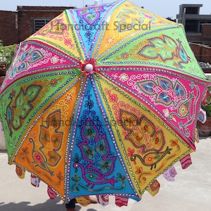 Decorative Garden Parasol Umbrella with Peacock Embroidery Design Vintage Garden Umbrella Sun Shade Outdoor Parasol Designer Embroidered