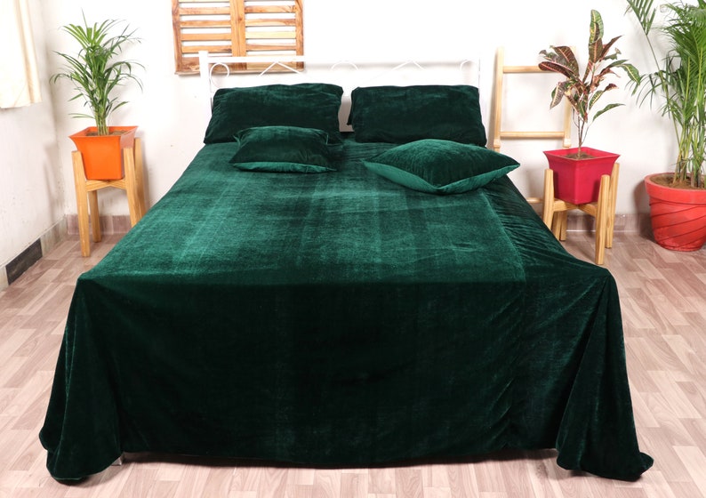 5 Pc Set Dark Green Velvet Duvet Cover Ultra Luxe Crushed Etsy