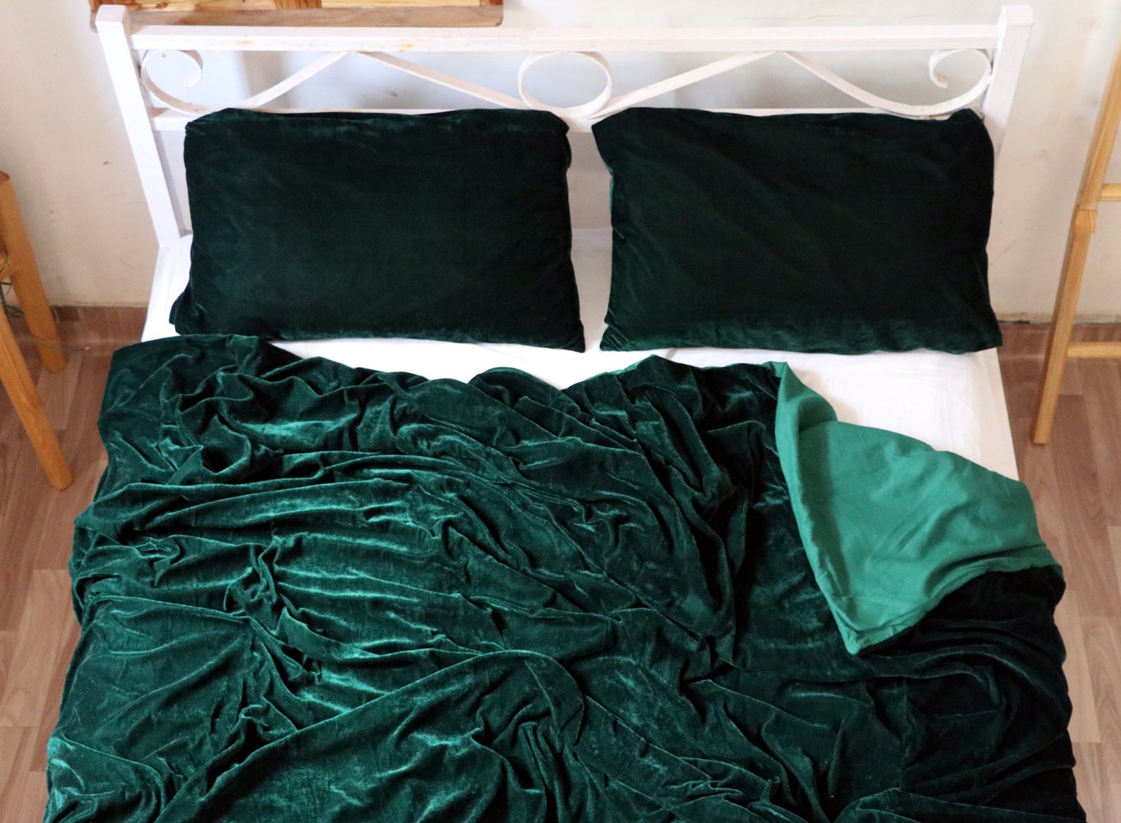 5 Pc Set Dark Green Velvet Duvet Cover Ultra Luxe Crushed Etsy