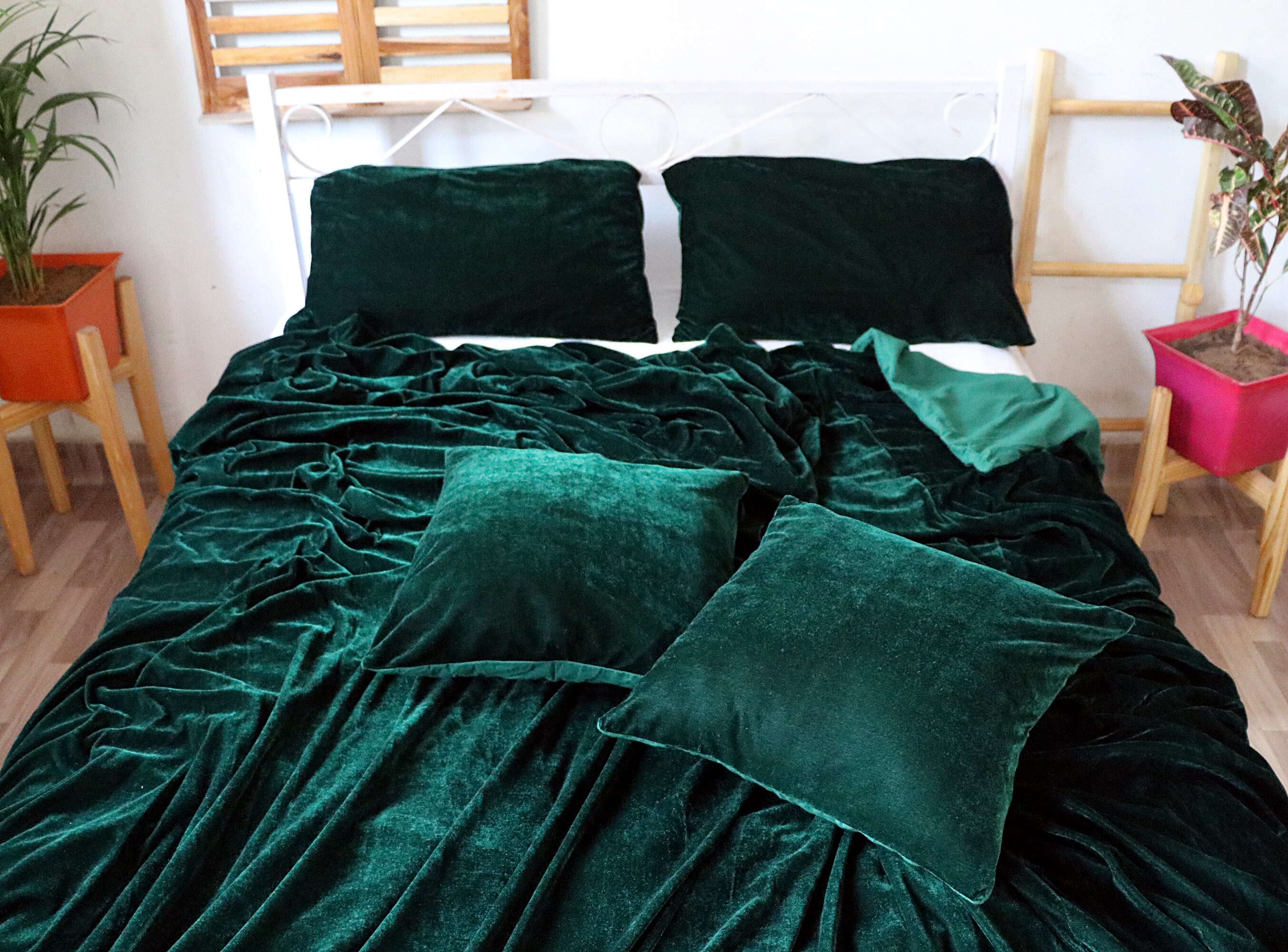 5 Pc Set Dark Green Velvet Duvet Cover Ultra Luxe Crushed Etsy