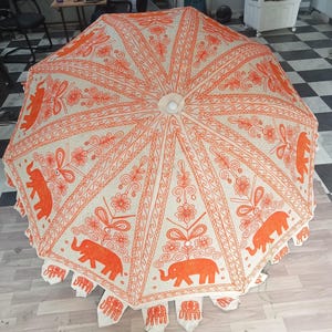 Beautiful Cotton Up trunk Elephant Embroidery Wedding Decorative Garden Umbrella Handcrafted Beach Sun Protective Hippie Bohemian Umbrella