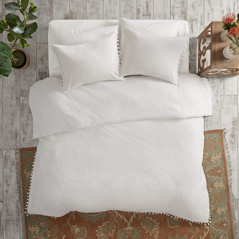 White Fringes Tassels Duvet Cover Boho Bedding 100 Cotton Etsy